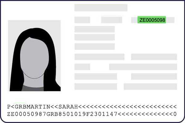 Passport page showing where to find passport number